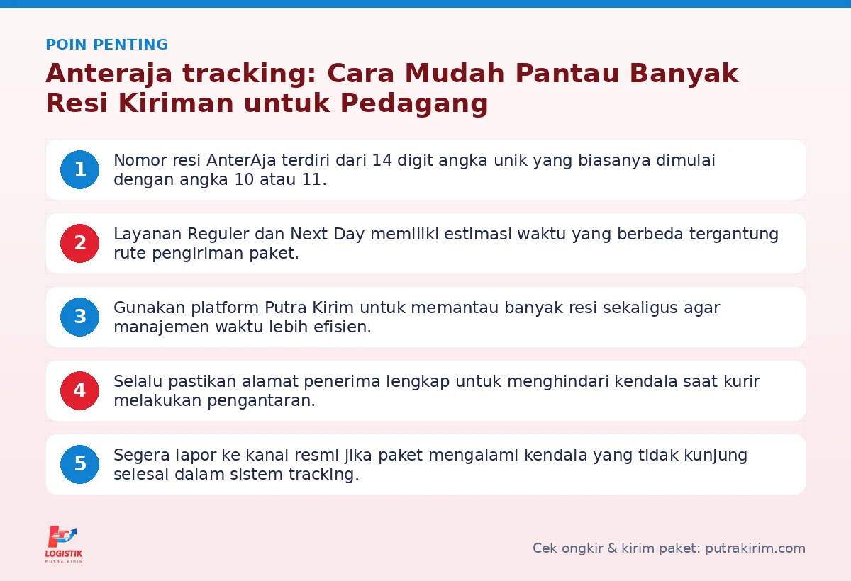 Infografis poin penting AnterAja tracking - Putra Kirim