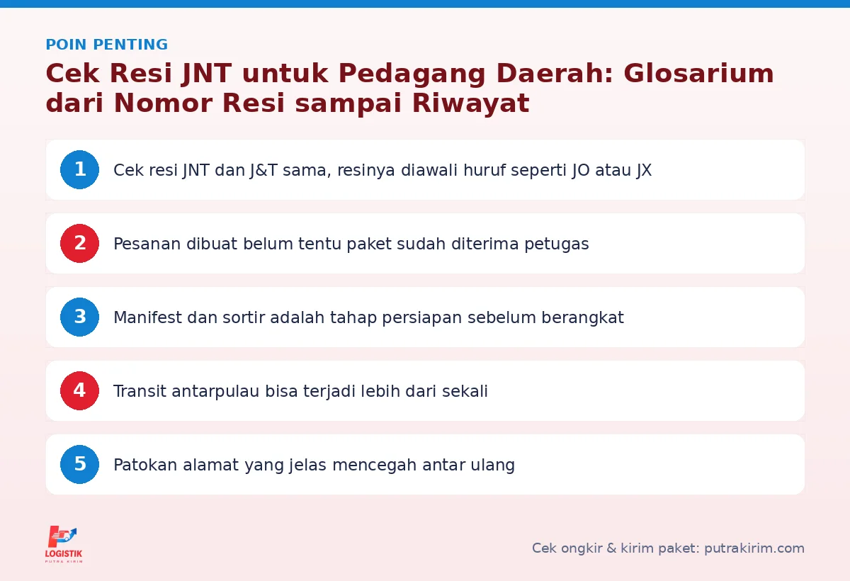 Infografis poin penting Cek resi JNT - Putra Kirim