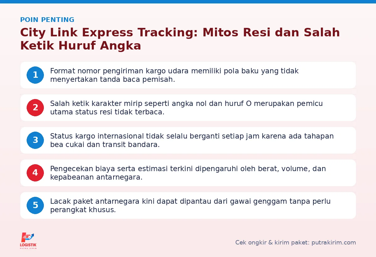 Infografis poin penting City Link Express tracking - Putra Kirim