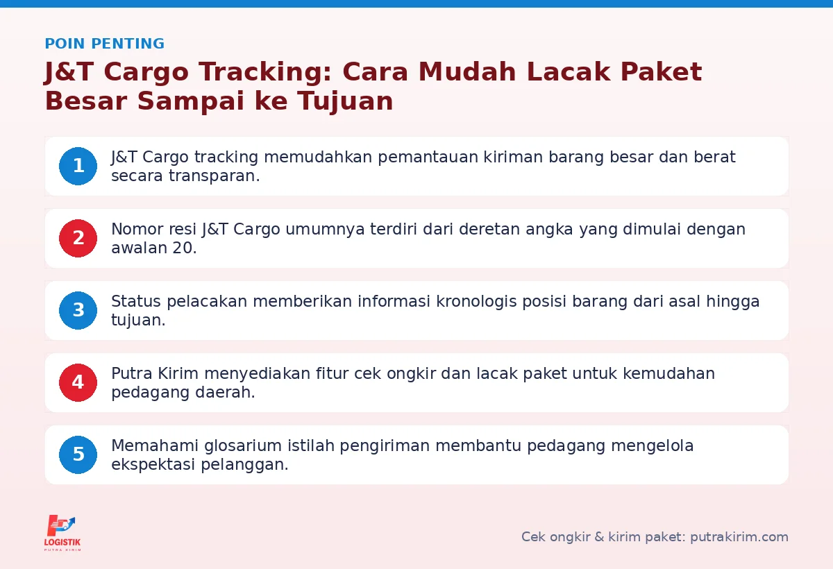 Infografis poin penting J&T Cargo tracking - Putra Kirim