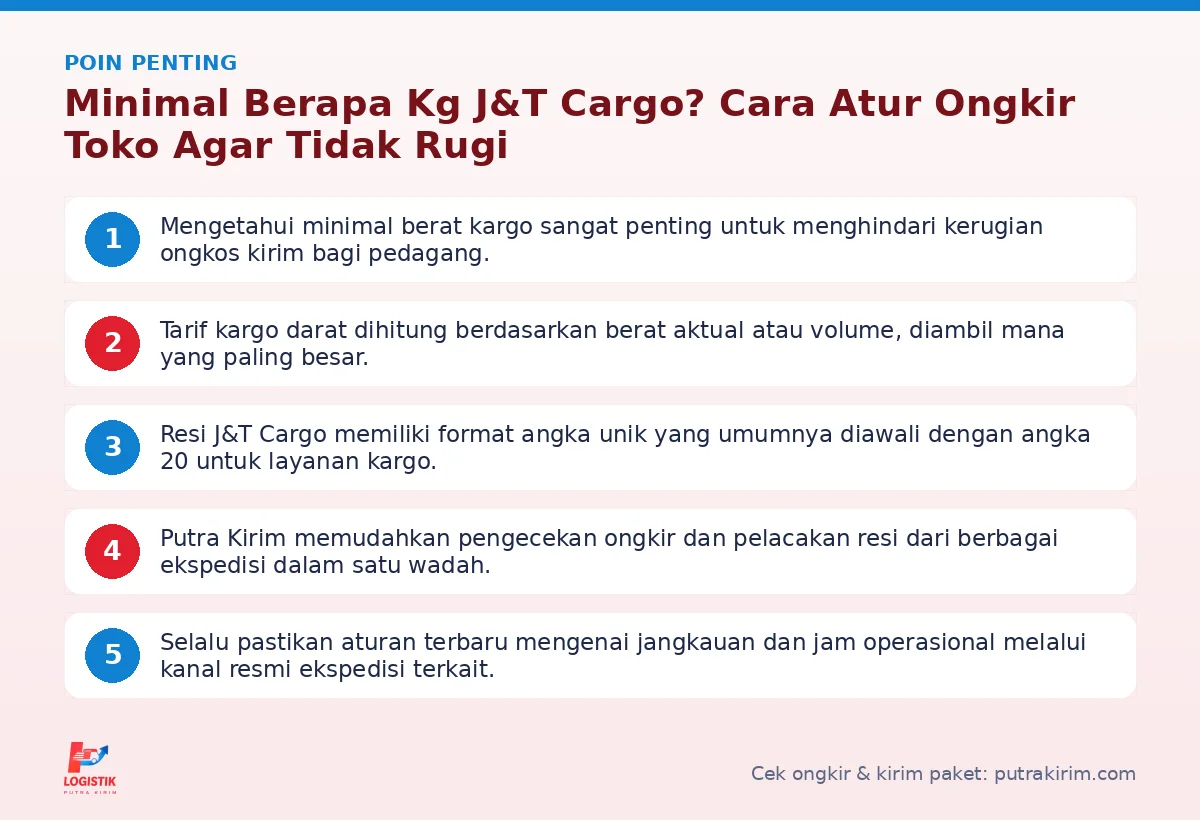 Infografis poin penting Minimal berapa kg J&T Cargo - Putra Kirim